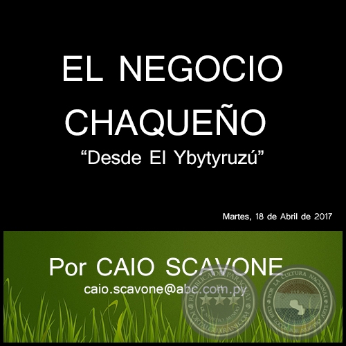 EL NEGOCIO CHAQUEÑO - Desde El Ybytyruzú - Por CAIO SCAVONE - Martes, 18 de Abril de 2017